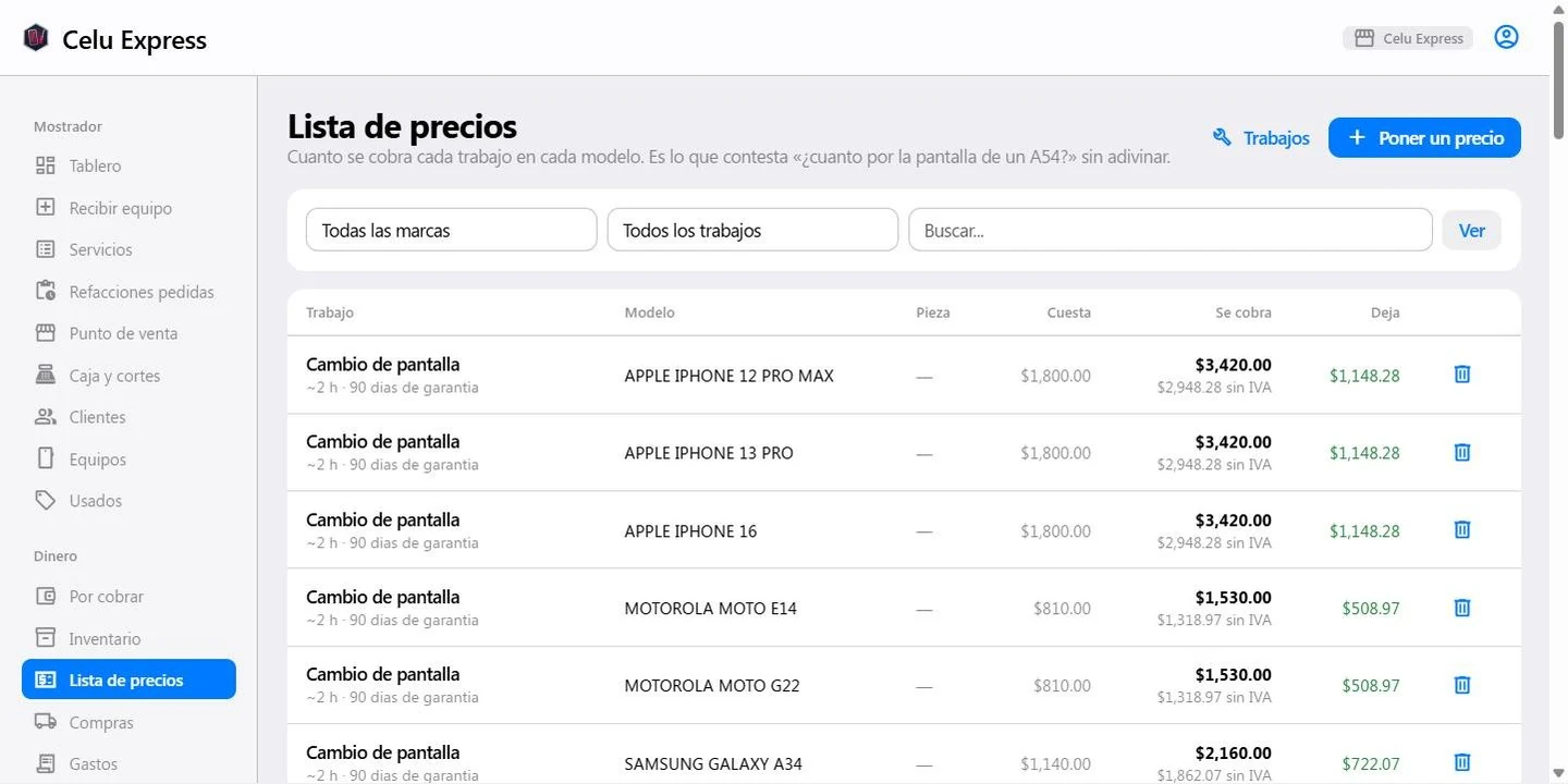 Lista de precios
